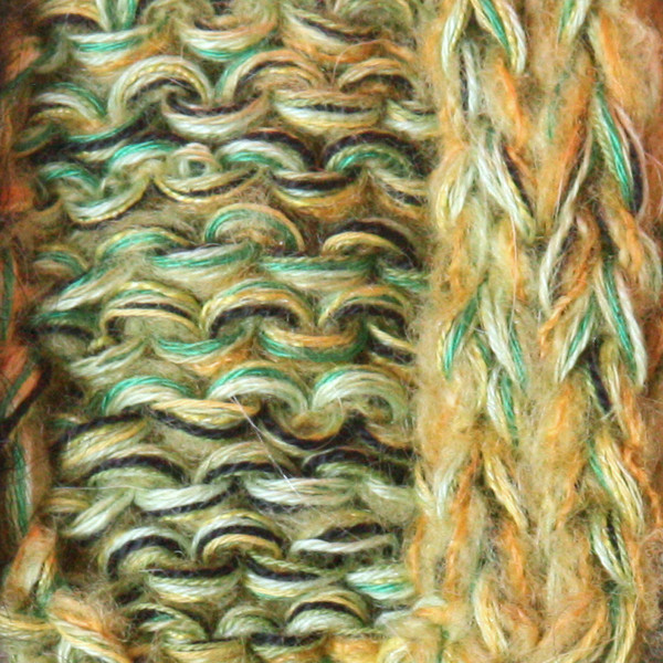 detail of knitting in Green Neon marled shawl wrap mohair cotton chunky knit Wrapture by Inese Iris Liepina 