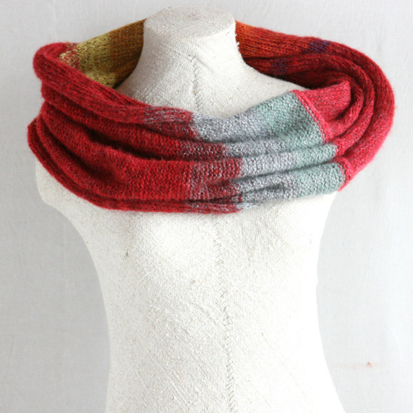 Maple Leaves kid mohair silk knit loop scarf Wrapture by Inese Iris Liepina red grey orange gold