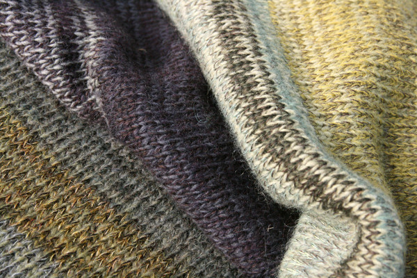 detail of ombre color change of knit Grey Leaves dress, knit by Inese Iris Liepina of Wrapture by Inese