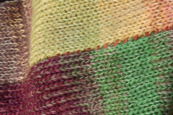 detail of ombre color change and contrast stitching in knit Bitene dress, knit by Inese Iris Liepina of Wrapture by Inese