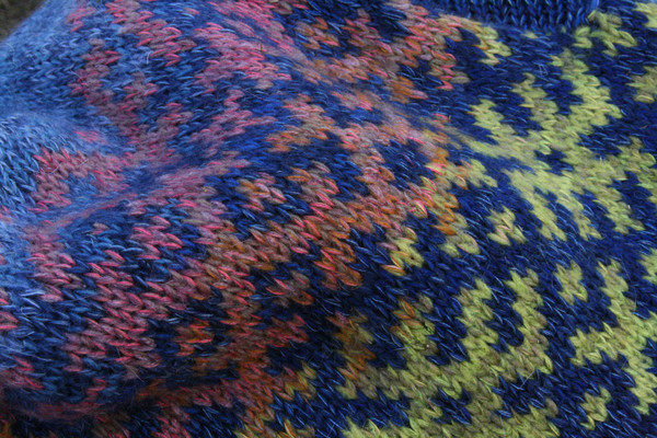 Sapphire Latvian symbols sweater detail of pattern knitting