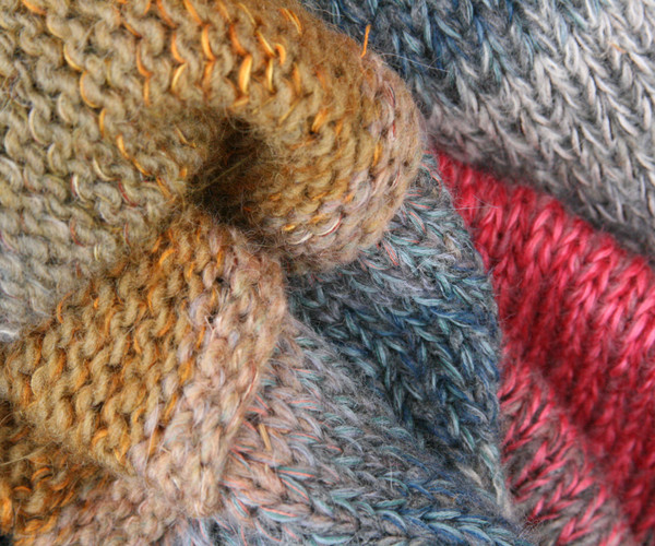 Yak & Pony color way closeup of knitting detail of snood cowl knit by Wrapture by Inese