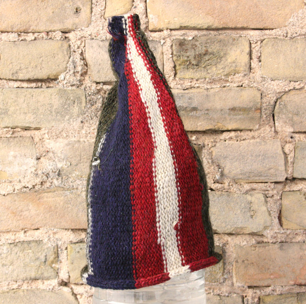 Latvian Flag striped pixie gnome hat knit with wool, kid mohair, silk, cotton, prewashed, knit by Wrapture by Inese
