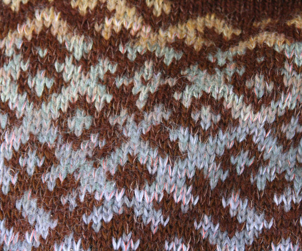 Chocolate Brown inspired Latvian symbols sweater detail of pattern knitting