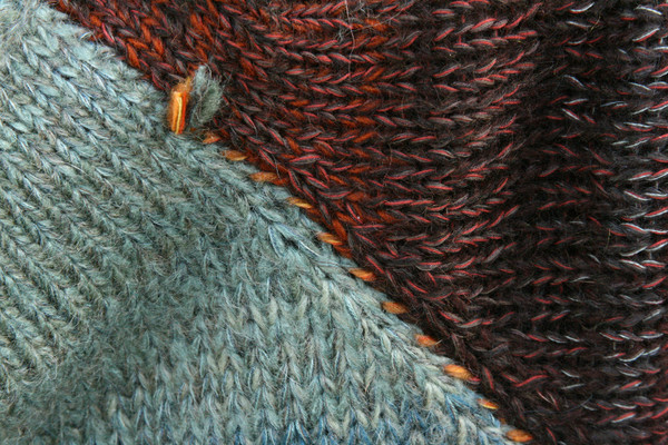 Rock Face closeup of knitting detail showing how Inese does her unique color blends