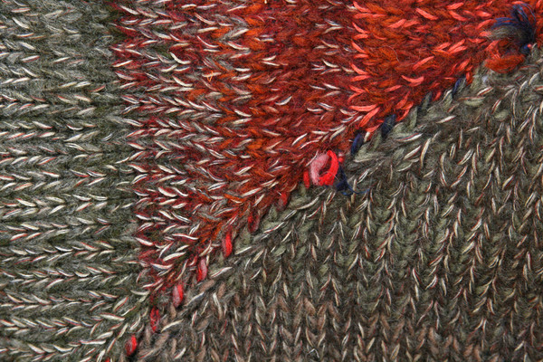Maasai closeup of knitting detail showing how Inese does her unique color blends