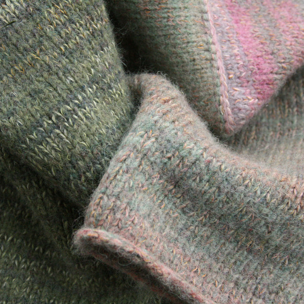 detail of Meadow Grass colors inspired boiled wool hoodie jacket by Wrapture by Inese