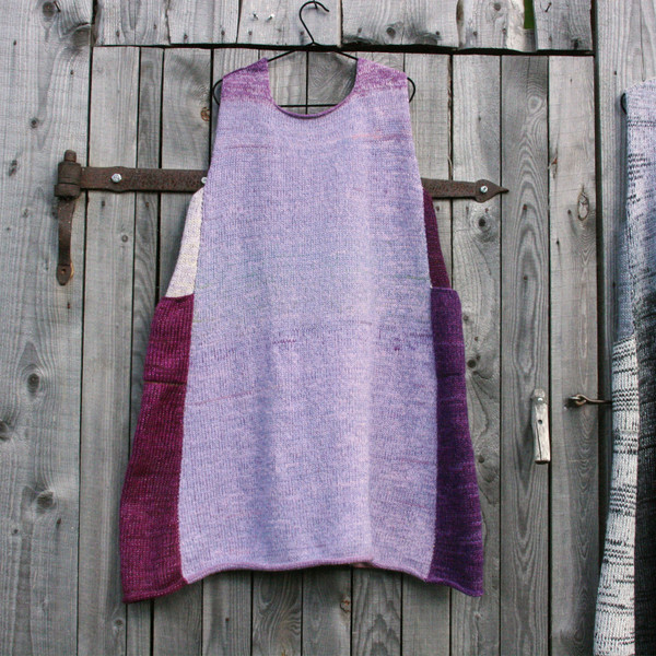 Lilac buds knit into a one of a kind reversible dress by Inese Iris Liepina