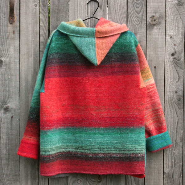 Custom order New Mexico inspired boiled wool hoodie size XL, knit by Inese Iris Liepina