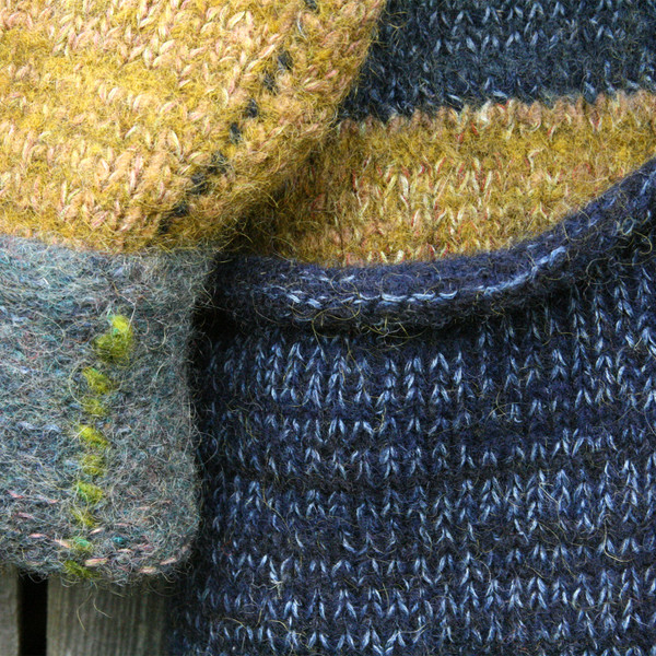 Summer storm inspired boiled wool hoodie closeup of details knit by Wrapture by Inese