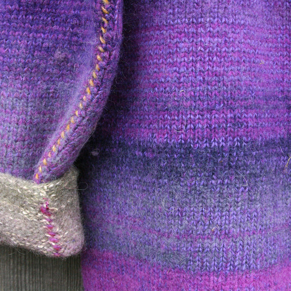 Silpurene inspired boiled wool hoodie closeup of details knit by Wrapture by Inese
