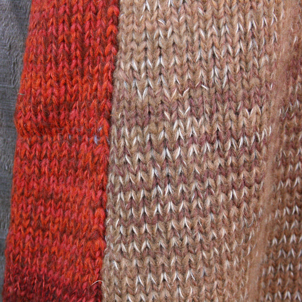 Rusty leaves one of a kind trapeze dress knit by Wrapture by Inese closeup of contrast stitching detail