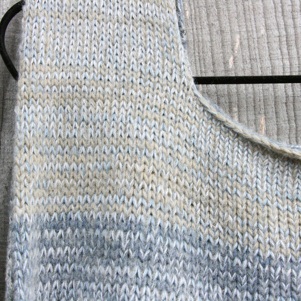frosted woods trapeze dress knit for Wrapture by Inese closeup detail of neckline