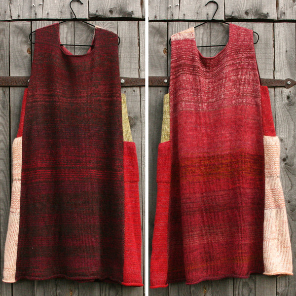 Cranberries trapeze dress knit one of a kind by Wrapture by Inese diptych photo showing both sides