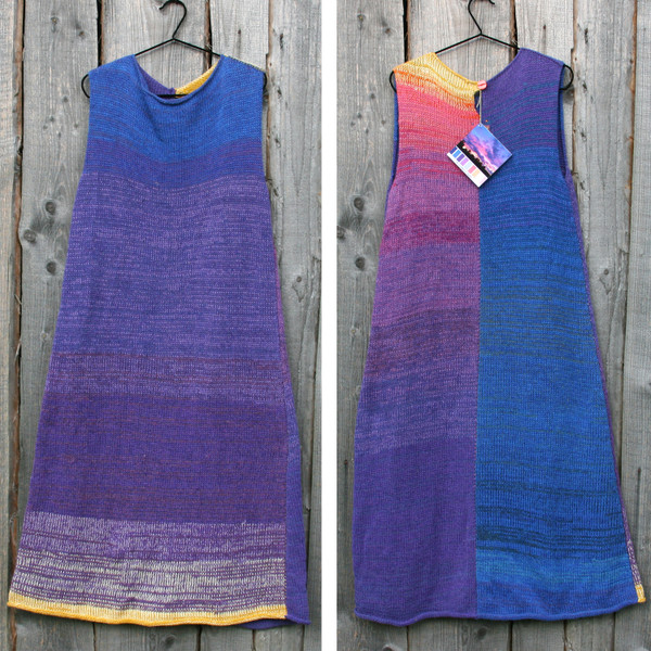 Midsummer Dawn button back shift dress front and back view