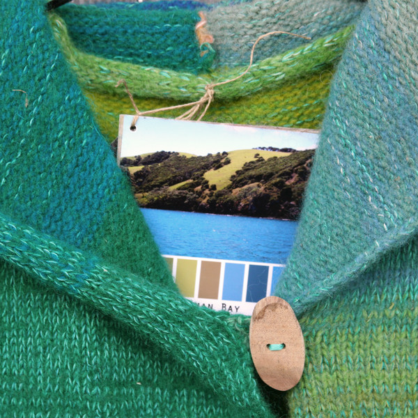 Tasman Bay boiled wool hoodie XL button detail