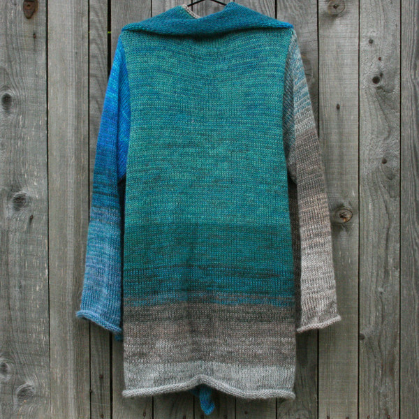 Mallorca pocket cardigan in kid mohair and merino wool knit by Inese Iris Liepina