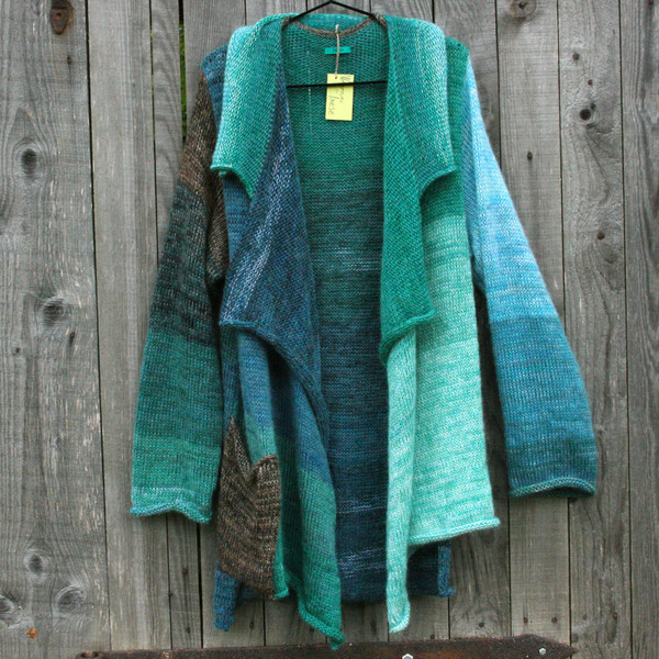 Sea Rocks one of a kind knit cardigan in Kid mohair and merino wool by Inese Iris Liepina