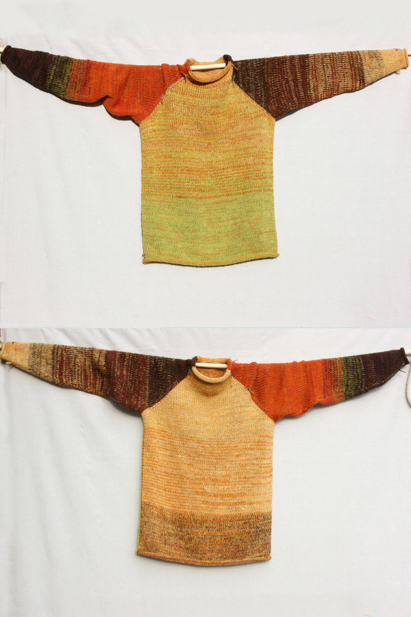 Autumn Gold raglan pullover sweater Wrapture by Inese Iris Liepina,  gold orange rust chartreuse green brown autumn colors, local Baltic wool, kid mohair, silk ,cotton, knitted unique one of a kind
