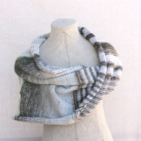 Snow shawl wrap mohair cotton chunky knit Wrapture by Inese Iris Liepina white gray pale pastels blue silver ivory
