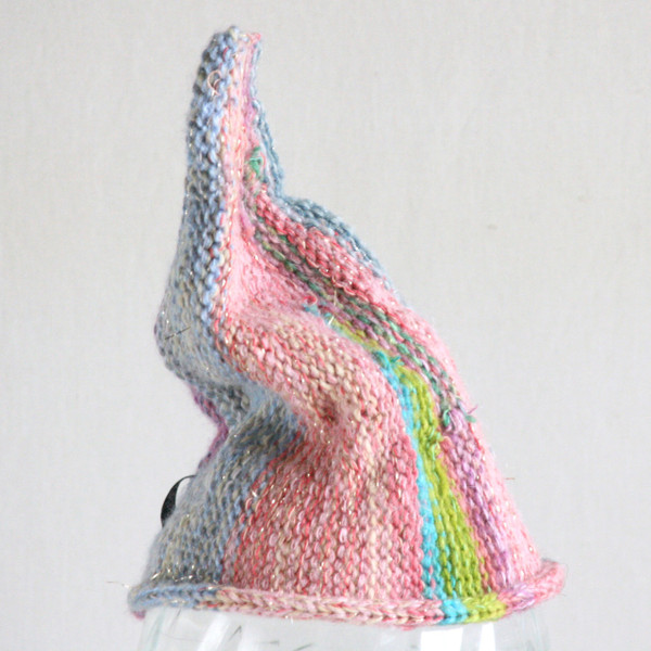 Glitter Pastel baby 1-3 years striped pixie gnome hat knit with wool, kid mohair, silk, cotton, prewashed, Wrapture by Inese