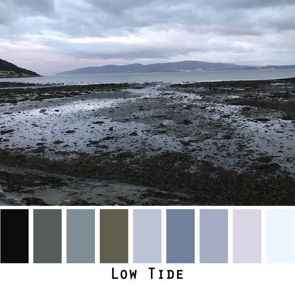Low Tide - Grey black charcoal slate olive- photo by Inese Iris Liepina in a color card for custom ordering from Wrapture by Inese