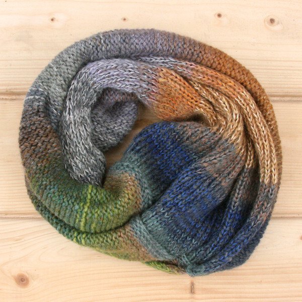 Pond Leaves color way cowl knit with local wool, cotton kid mohair and silk by Wrapture by Inese