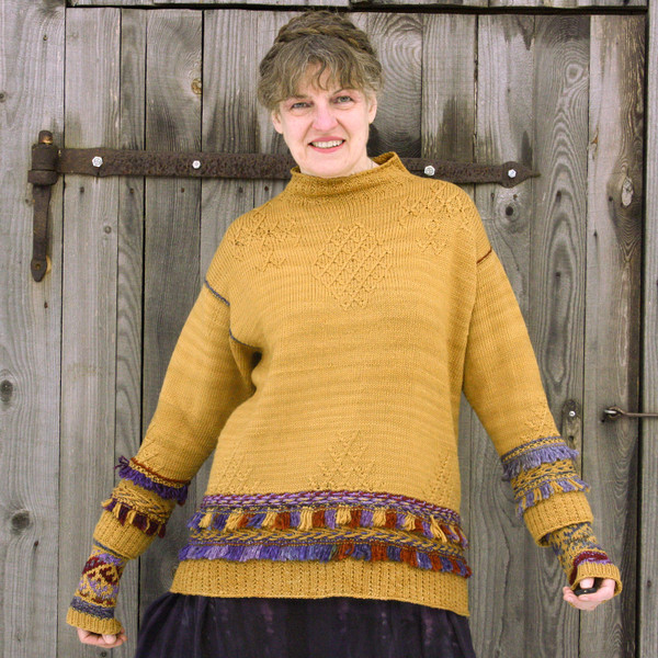 Latgale tunic PATTERN for DIY knitting sample knit up by Wrapture by Inese