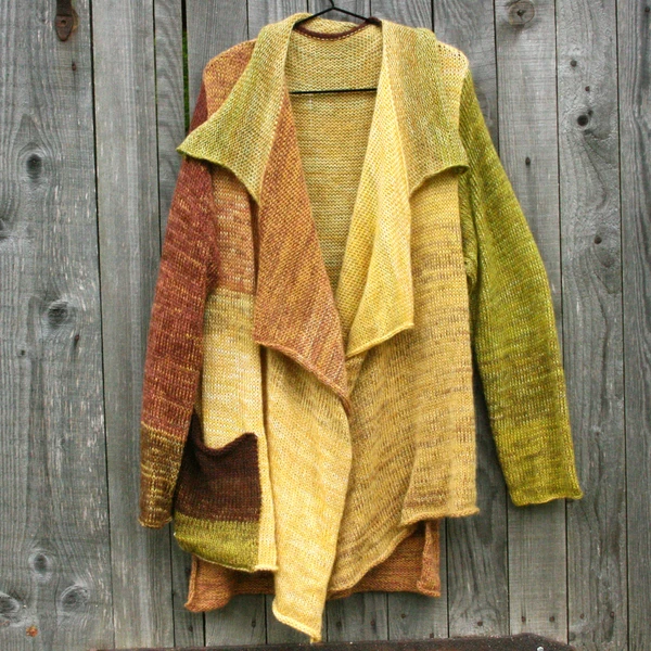 Yellow leaf one of a kind kid mohair and merino wool cardigan