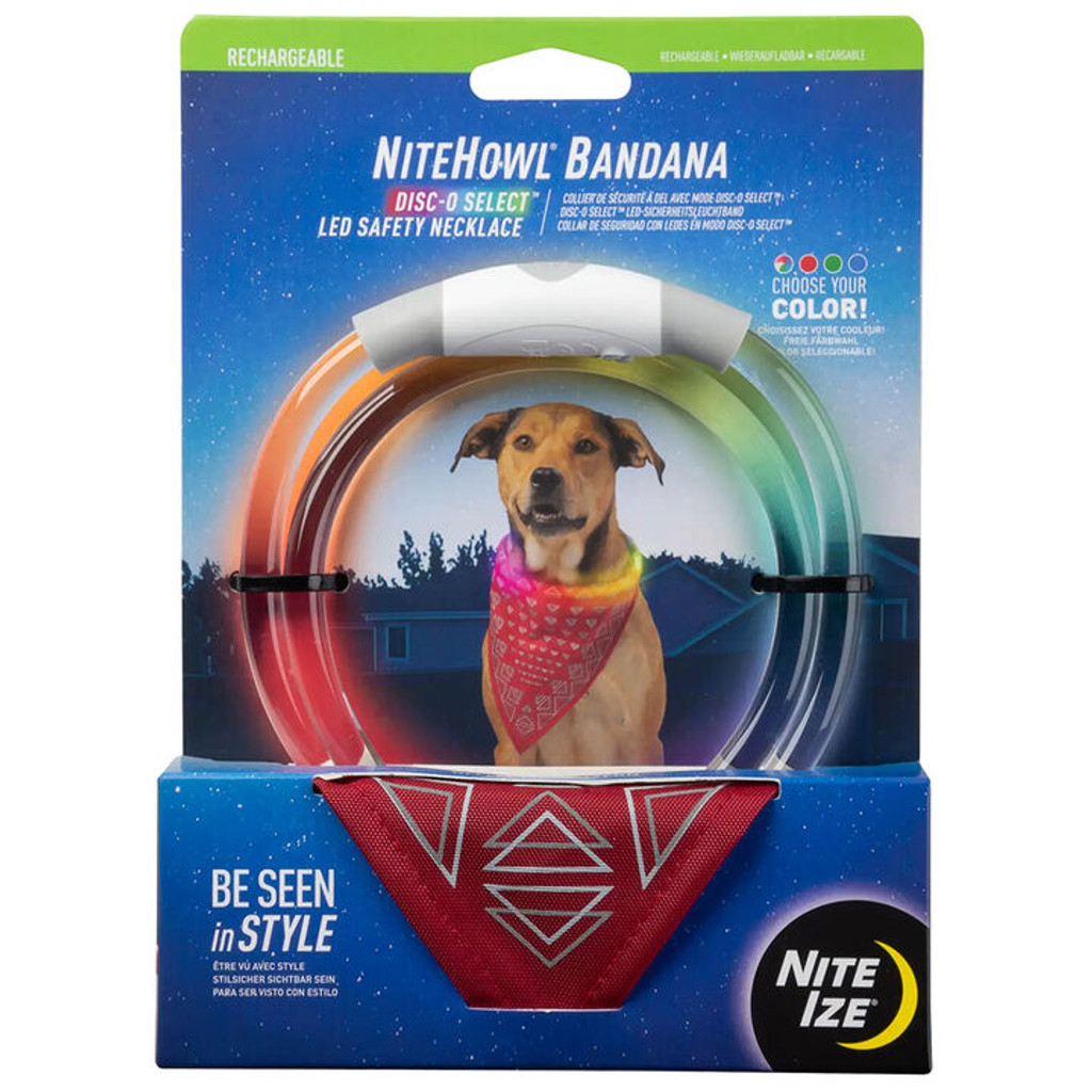 NiteHowl® Bandana Rechargeable LED Safety Necklace - Disc-O Select™ - Red