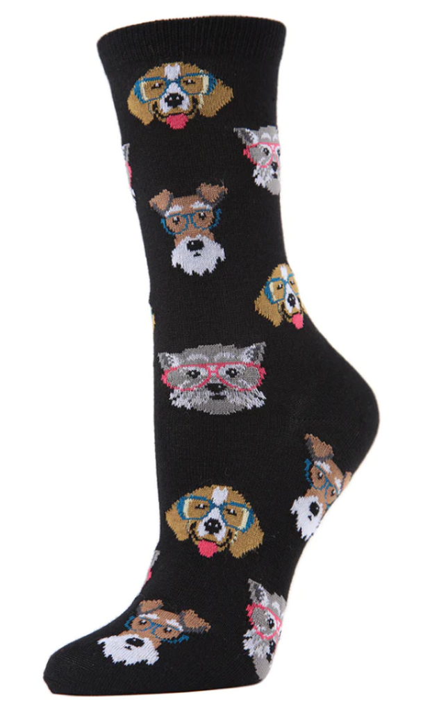 Professor Dogs Bamboo Blend Crew Socks Black 9-11