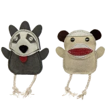 Hugglehound Natural Leather Wee Buddies Sock Monkey & Raccoon Dog Toys