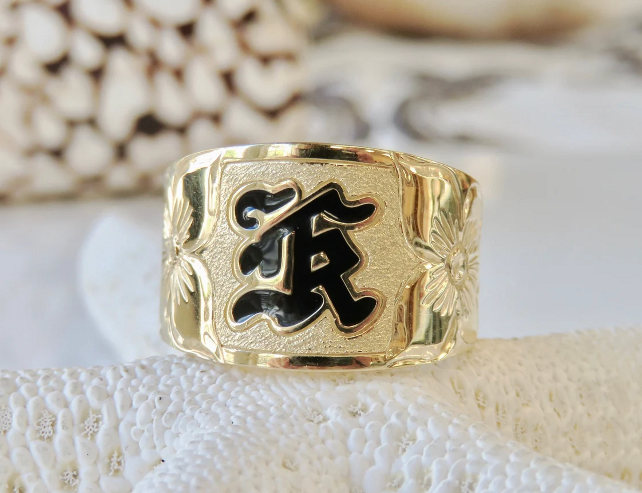 14KT Traditional Personalized Initial Tapered Ring Price Varies