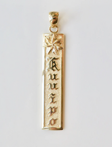 14KT 3D Personalized 10MM Tiare Flower Vertical Name Pendant  | Price Varies Based on Height