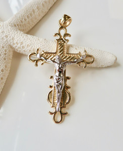 14KT Two-Tone Crucifix Pendant