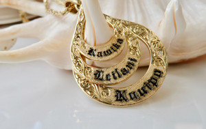 14KT Personalized Three Teardrop Hoop Pendant