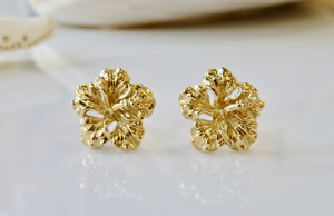 14KT Hibiscus Flower Earrings  |  Price Varies Based on Size