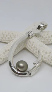 Sterling Silver + Platinum  Hook with Pearl Pendant