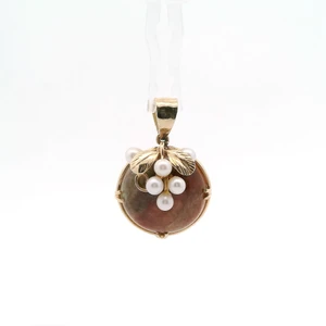 USED - 14KTY Round Brown Jade with Pearl Pendant