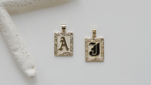 14KT 20MM Personalized Initial with Heirloom Scroll Border Pendant