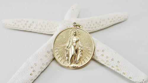 14KT Circle-Shaped Miraculous Mary Pendant