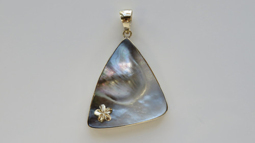 14KT Yellow Gold Mabe Pearl with Plumeria Pendant