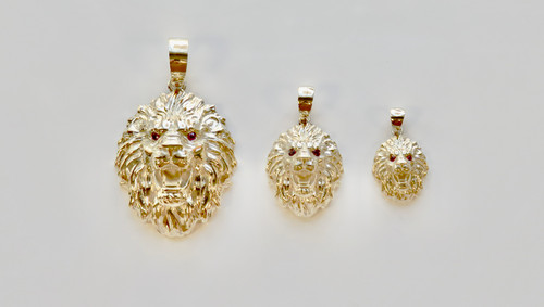 14KT Roaring Lion with Ruby Eyes Pendant  | Price Varies Based on Size