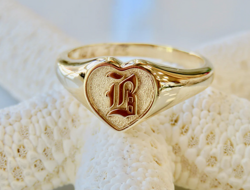 14KT Yellow Gold with Raised Gold Initial Letter Style