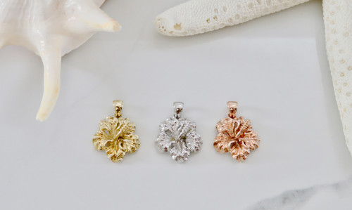 14KT Hibiscus Flower Pendant  | Price Varies Based on Size