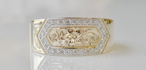 14KT Hawaiian Heirloom Plumeria & Scroll Design Diamond Band  |  Price Varies Based on Size