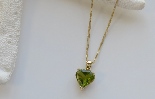 14KT Yellow Gold Heart Shaped Genuine Green Peridot Pendant