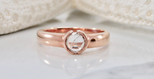 14KT Rose Gold Round, Rose Cut, Bezel Set 0.26CT Diamond Ring