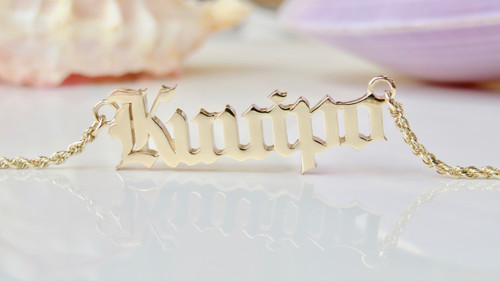 14KT Personalized Old English Cutout Name Necklace  |  Price Varies Based on Length