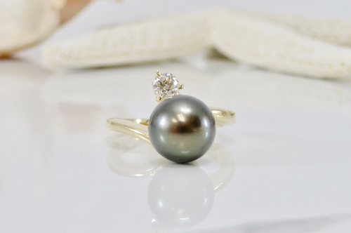 14KT Black Tahitian Pearl and Diamond Ring  |  Price Varies Based on Size